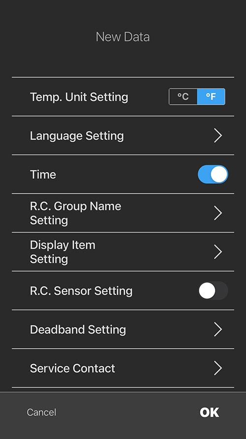 Setting screen